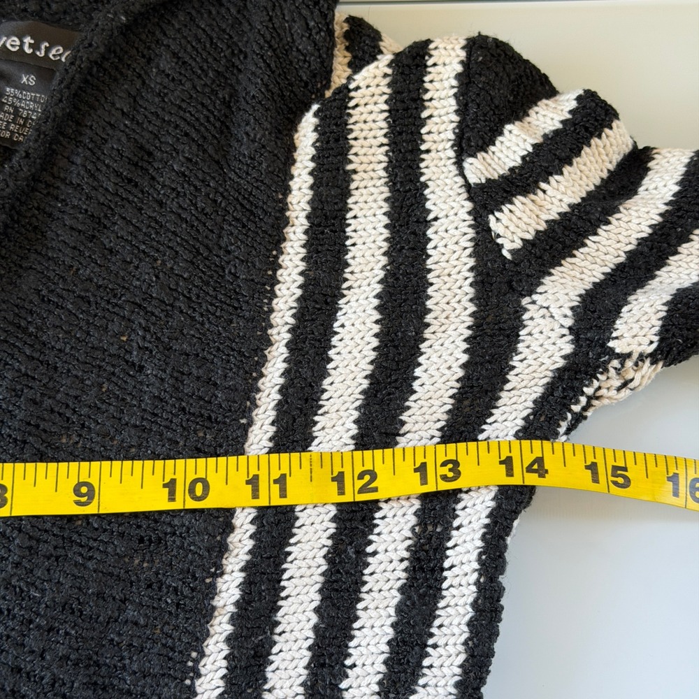 Emo Grunge XS Black White Striped Open Front Draped Cardigan Sweater Knit Y2K - Picture 2 of 5